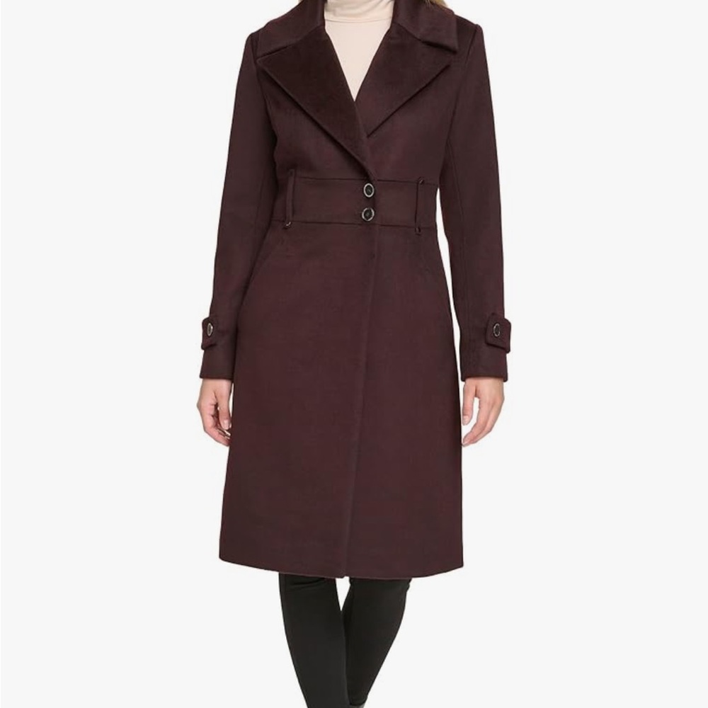 Kenneth Cole Wool Trench - Deep Burgundy Wine Coat